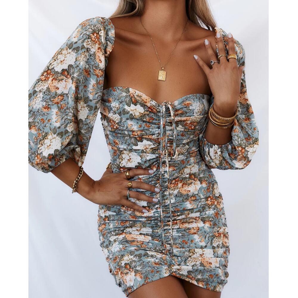 Hello Molly Basque Country Dress in Sage White Print NWT Size 6